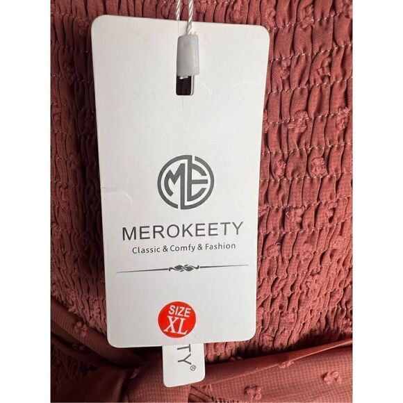 Women's Square Neck Puff Sleeve Boho Midi Dress Swiss Dot Ruffle Flowy Dress xl - Picture 6 of 6